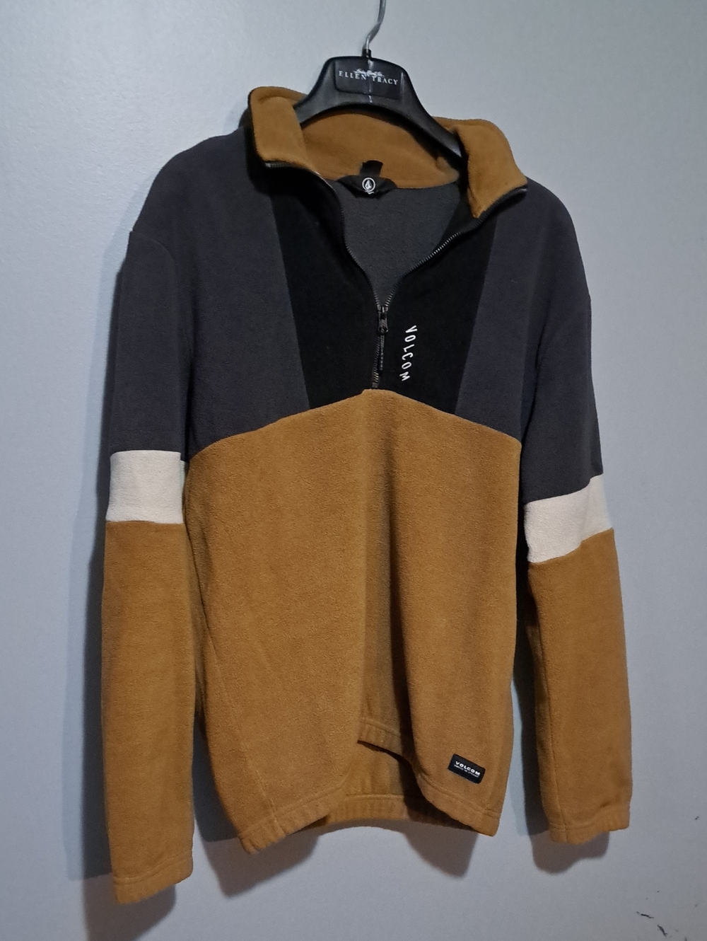 Volcom Men’s Colorblock Half-Zip Fleece in Brown, Black & Cream